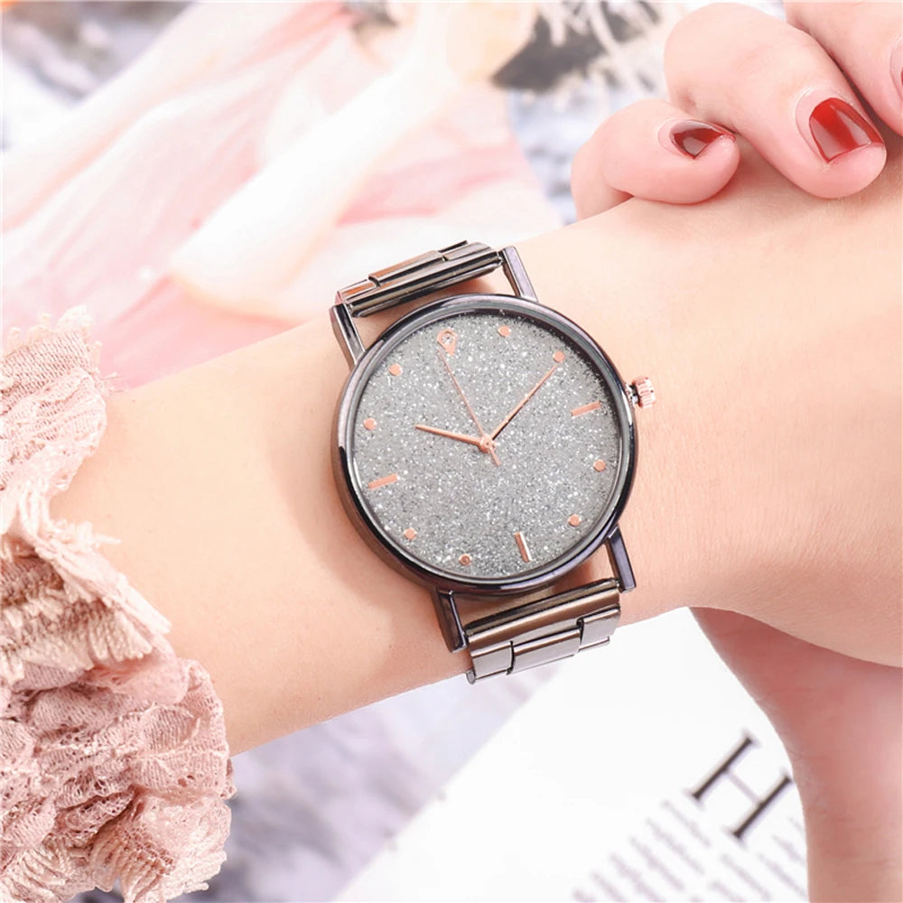 Black Women Watch 2024 Top Brand Luxury  Starry Sky Lady Stainless Steel Band Analog Quartz WristWatch for Dropship