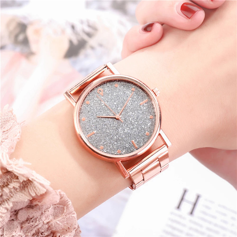 Black Women Watch 2024 Top Brand Luxury  Starry Sky Lady Stainless Steel Band Analog Quartz WristWatch for Dropship