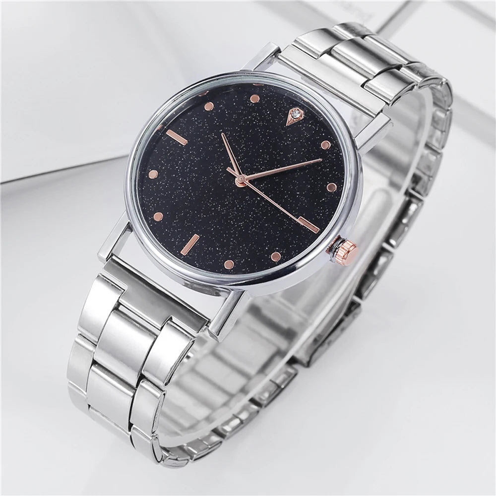 Black Women Watch 2024 Top Brand Luxury  Starry Sky Lady Stainless Steel Band Analog Quartz WristWatch for Dropship