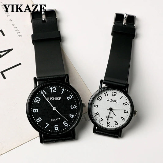 Simple Black White Quartz Watches Women Minimalist Design Silicone Strap Wristwatch Big Dial Women's Fashion Creative Watch Gift